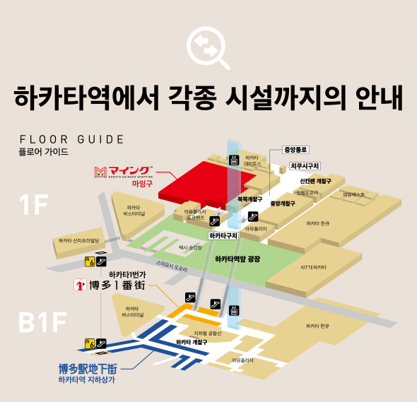 하카타역에서 각종 시설까지의 안내